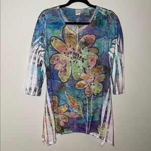 Y2K Jess & Jane Embellished Rhinestone Asymmetrical Fairy Hippie Top